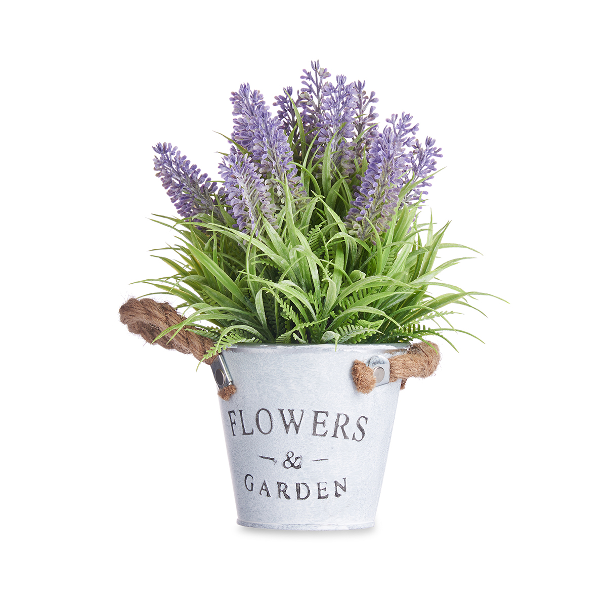 Maceta Met&aacute;lica Con Lavanda 25cm
