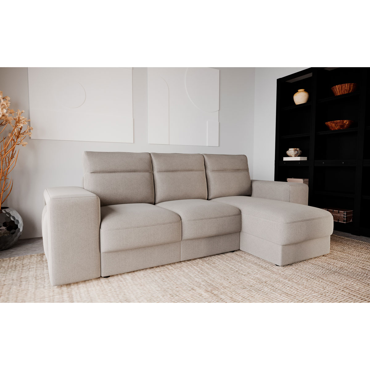 Sof&aacute; cama TRENTO taupe con chaise longue
