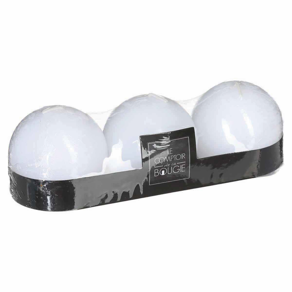 Set De 3 Velas Bolas Blancas 88G 6Cm