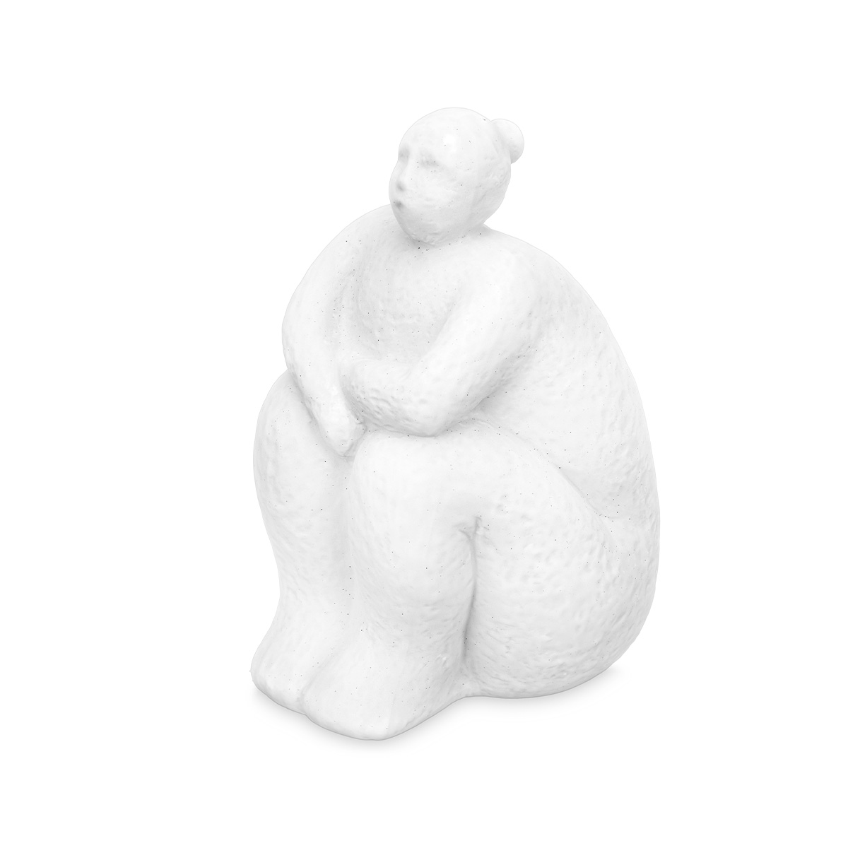 Figura de mujer sentada de cer&aacute;mica blanca