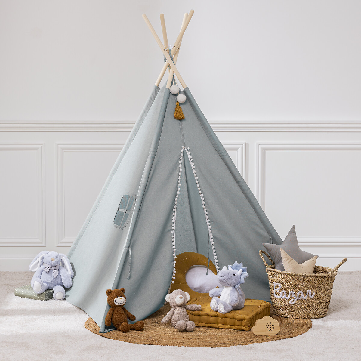 Tienda Tipi Azul Pompones 120x120x160Cm