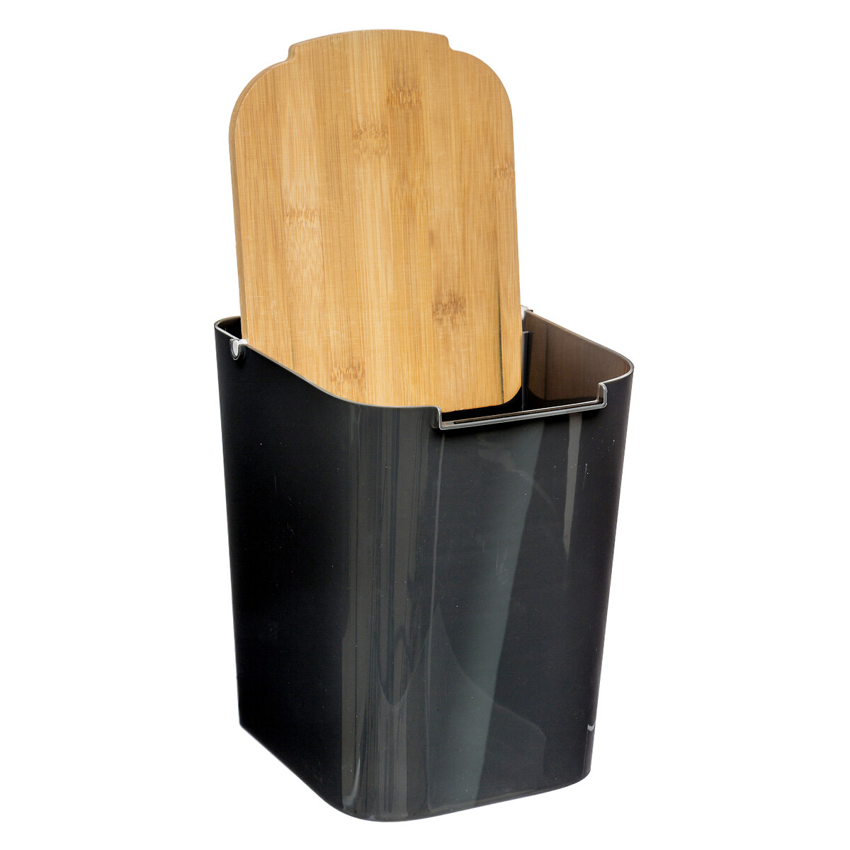 Balde WC Baltik Preto Com Tampa Em Bambu 5L