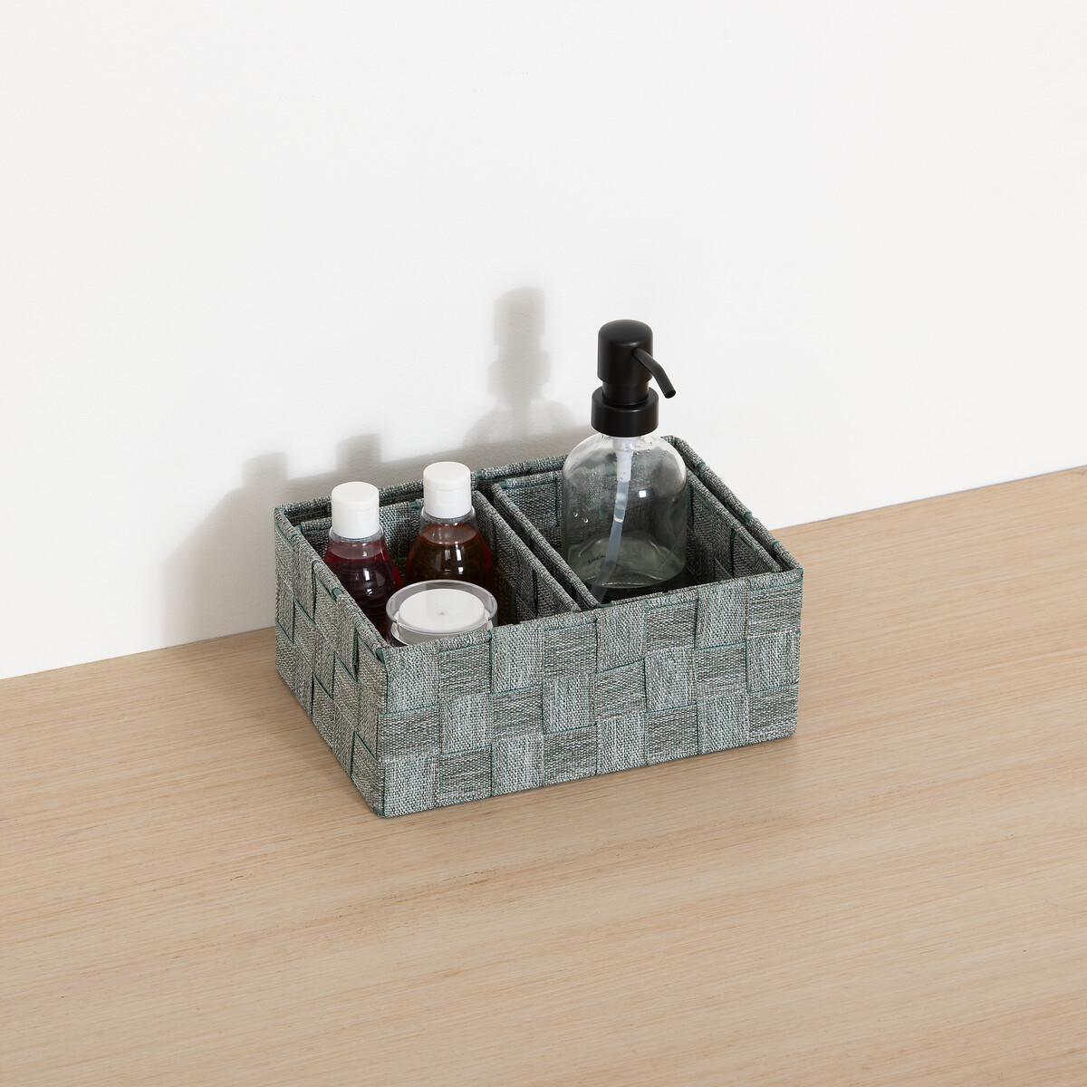 Juego de 3 cestas verde de poli&eacute;ster