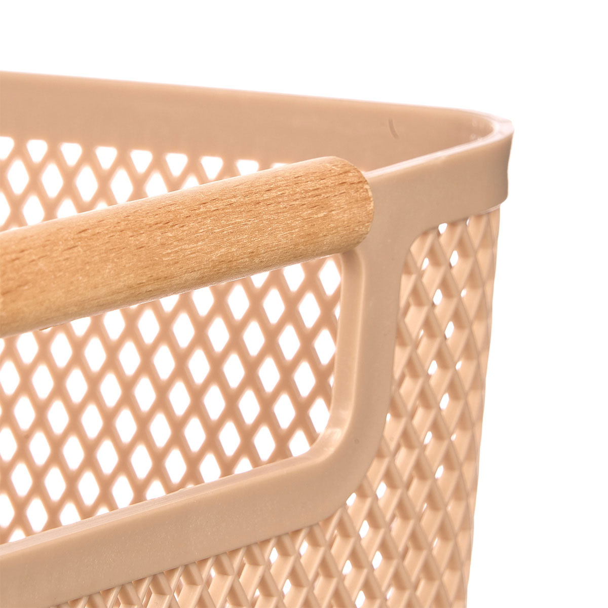 Cesta beige con asa de bamb&uacute; 27,5x18cm