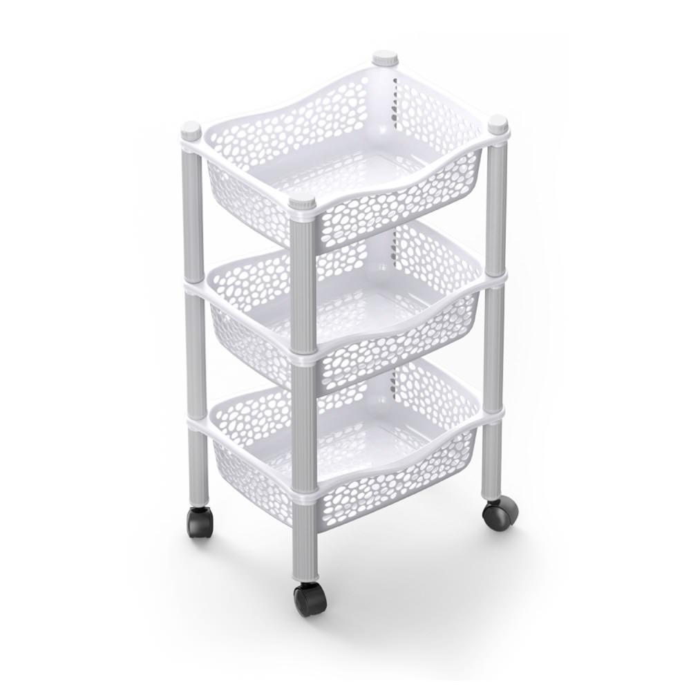 Carrinho de Cozinha com 3 Cestos Branco