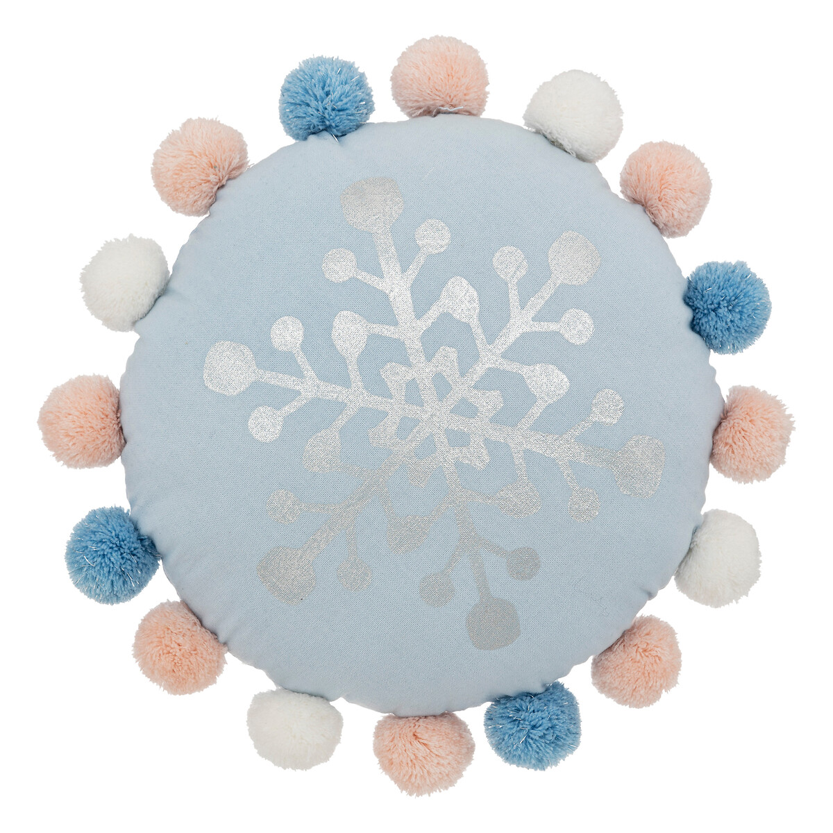 Cojín Azul Snow Con Pompones 35cm