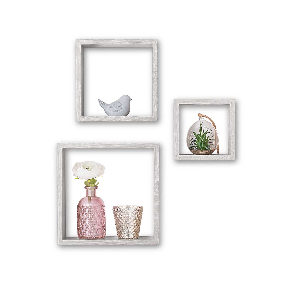 Conjunto de 3 Estantes Cubo Cinza 15/20/25CM