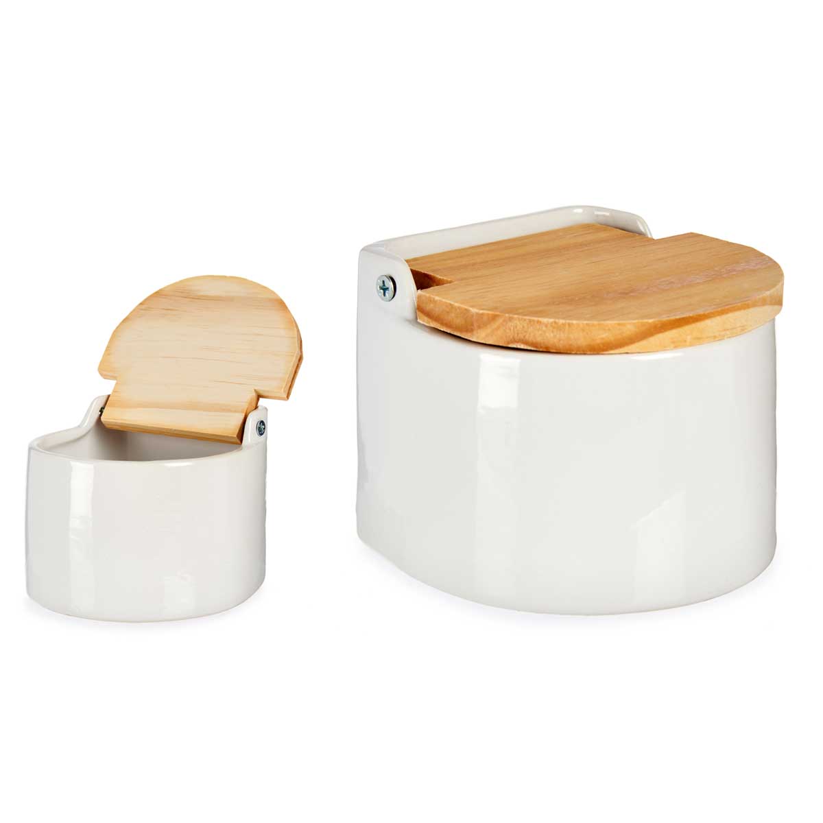 Salero Blanco Cerámica Tapa Madera 550Ml