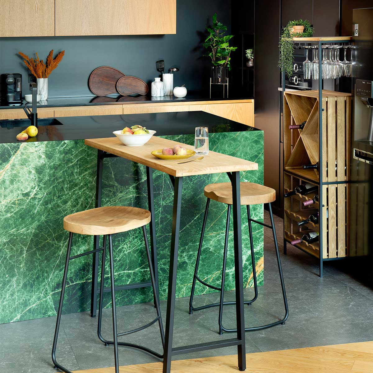 Conjunto De Bar Hazel Mesa E 2 Bancos Em Madeira E Metal