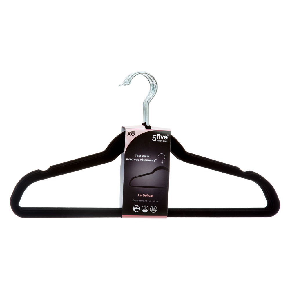 Conjunto de 8 Cabides Pretos Antiderrapante
