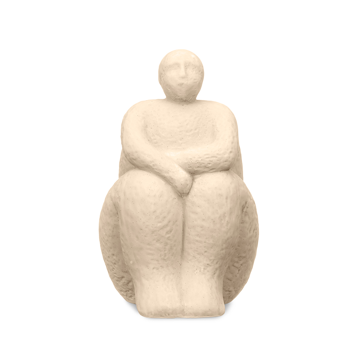 Estatua beige forma de mujer sentada de cerámica