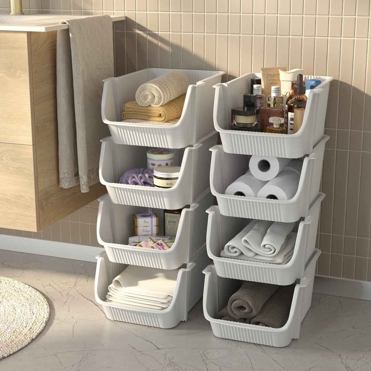 Juego  4 cestas de almacenaje gris claro