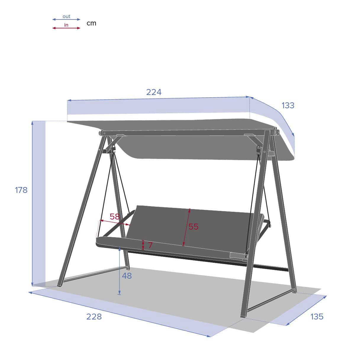 Columpio SOLY HONEY gris oscuro 3 plazas