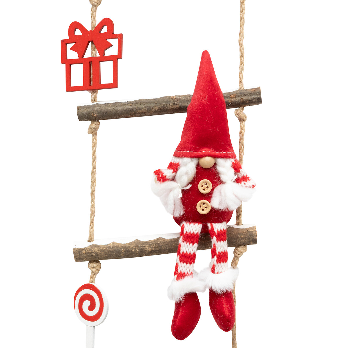 Escalera Colgante navide&ntilde;o gnomo de madera 115cm 