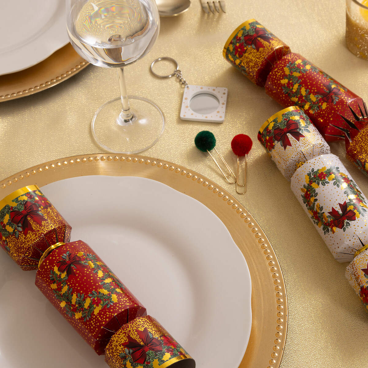 Juego de 6 crackers navide&ntilde;as rojas 20cm