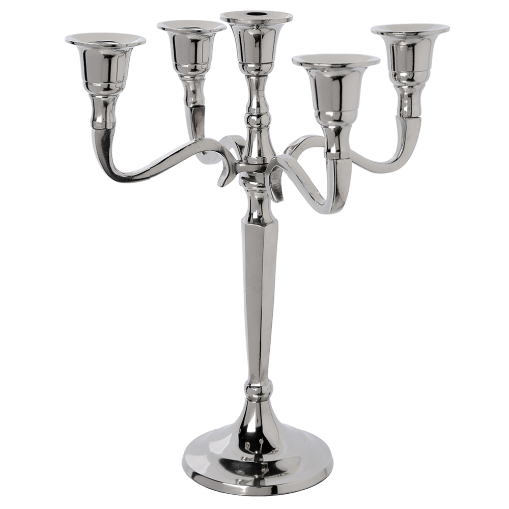 Candelabro Em Metal Prateado Para 5 Velas