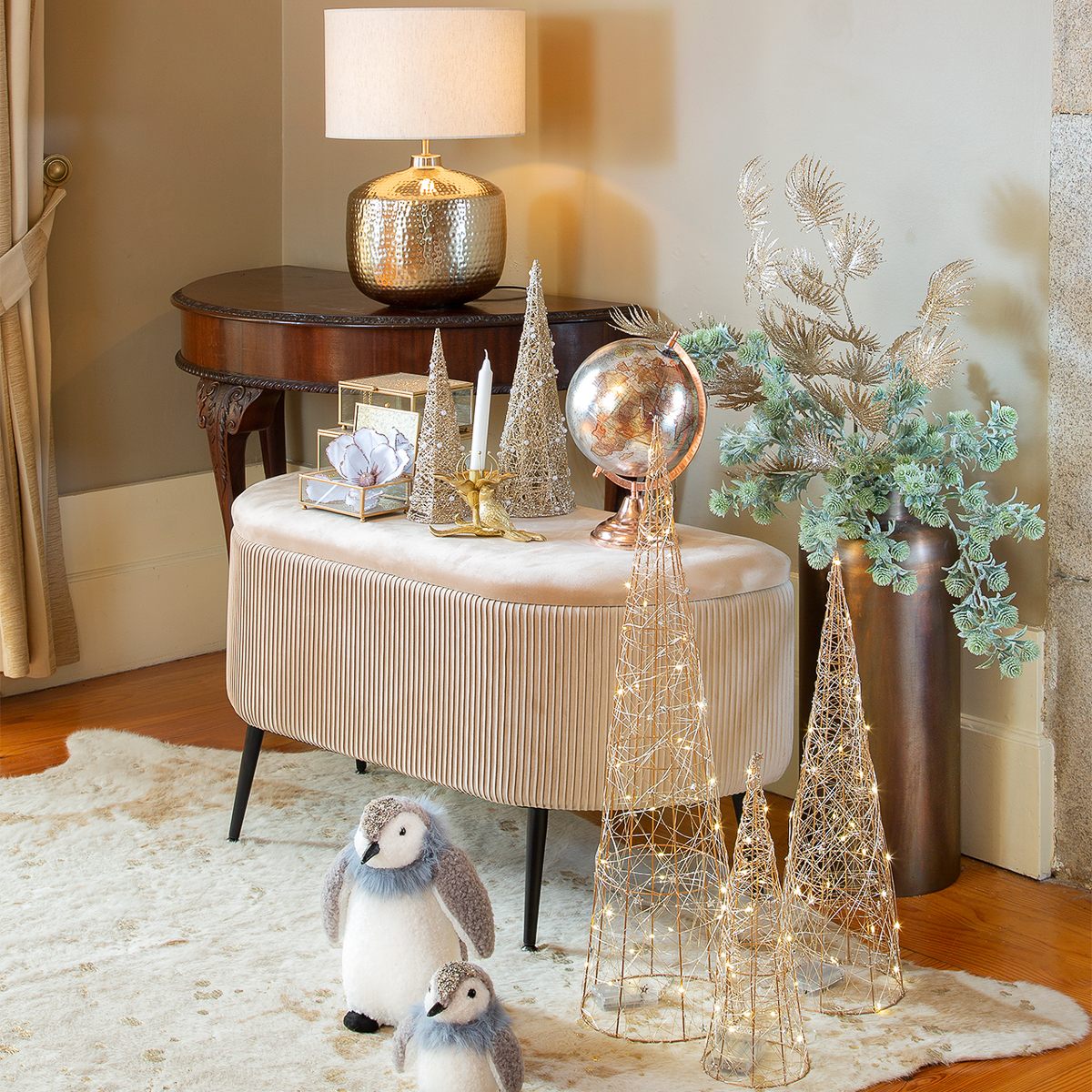 Taburete Beige Solaro Con Cofre De Almacenaje