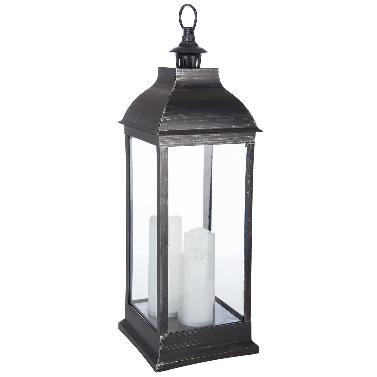 Farol De Metal Negro 3 Velas Led Antique