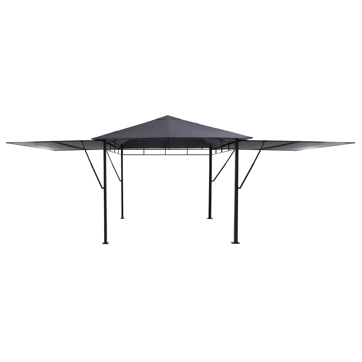 P&eacute;rgola OMELYA gris ard&oacute;sia con cortinas 3x3m
