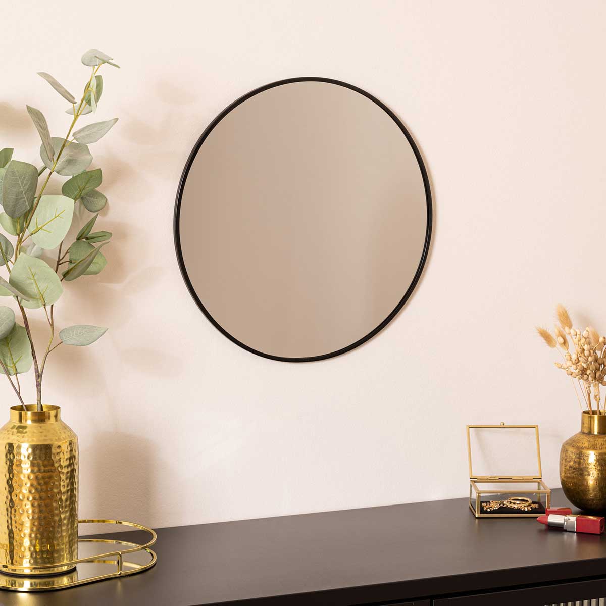Espejo De Pared Redondo Alice Negro 38cm