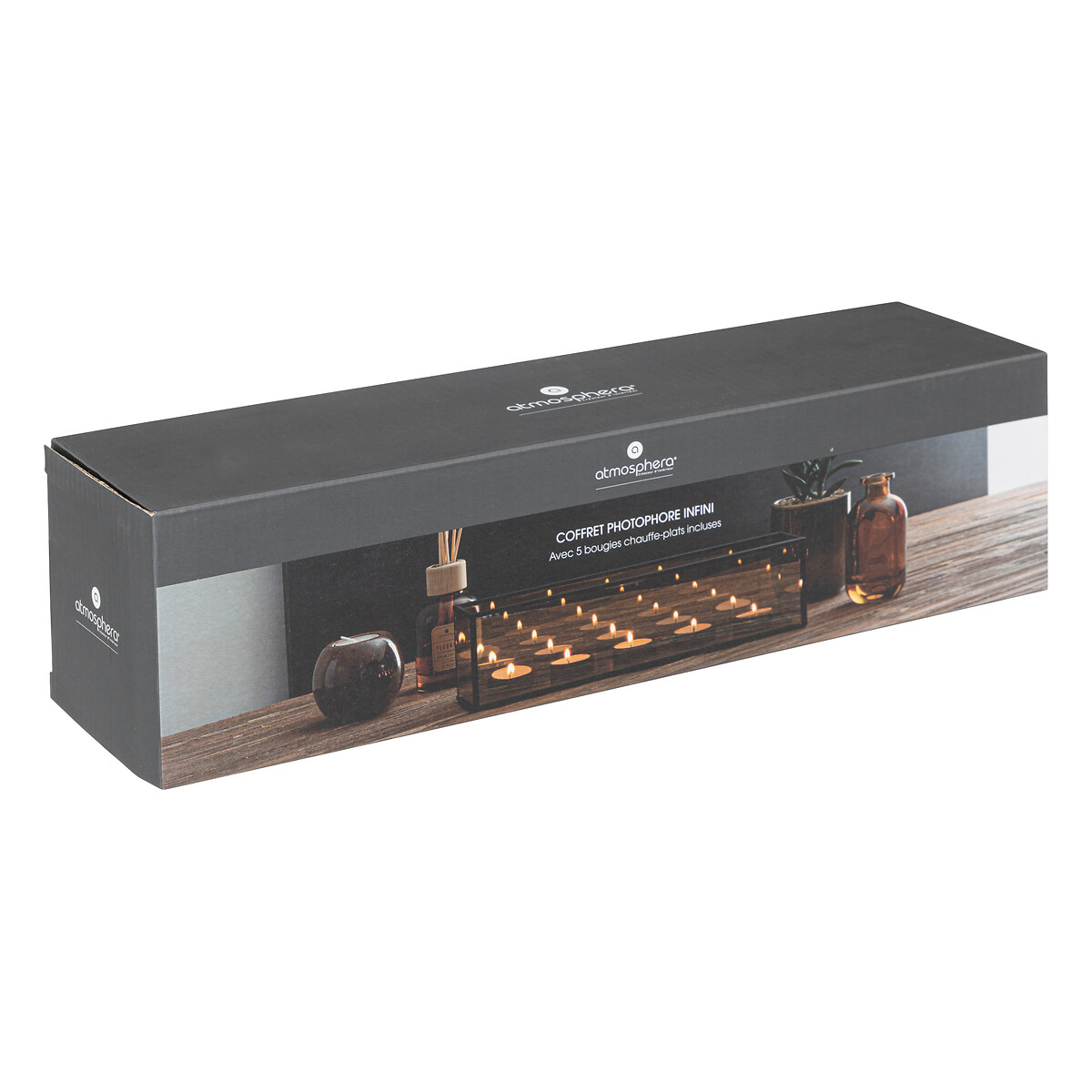 Casti&ccedil;al Em Vidro E Metal Preto Com 5 Velas Tealight