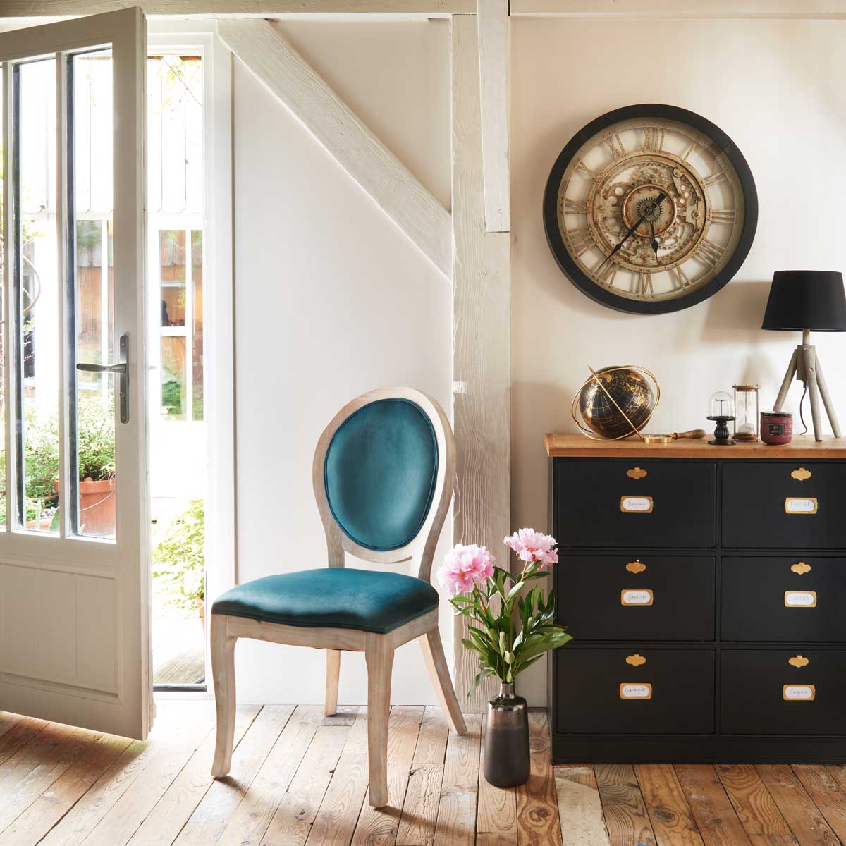 Rel&oacute;gio De Parede Preto Mecanismo Vintage 61cm