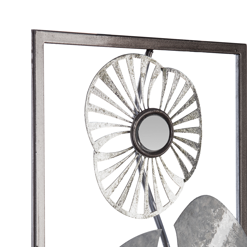 Cuadro Metálico Plateado Flor 25x61Cm