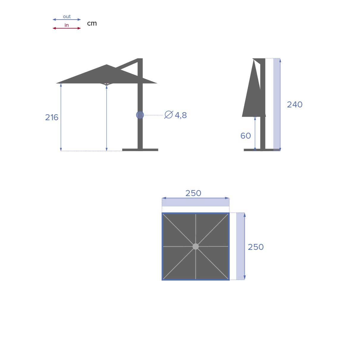 Parasol MANOA exc&eacute;ntrico beige bl&eacute; 2,5x2,5m