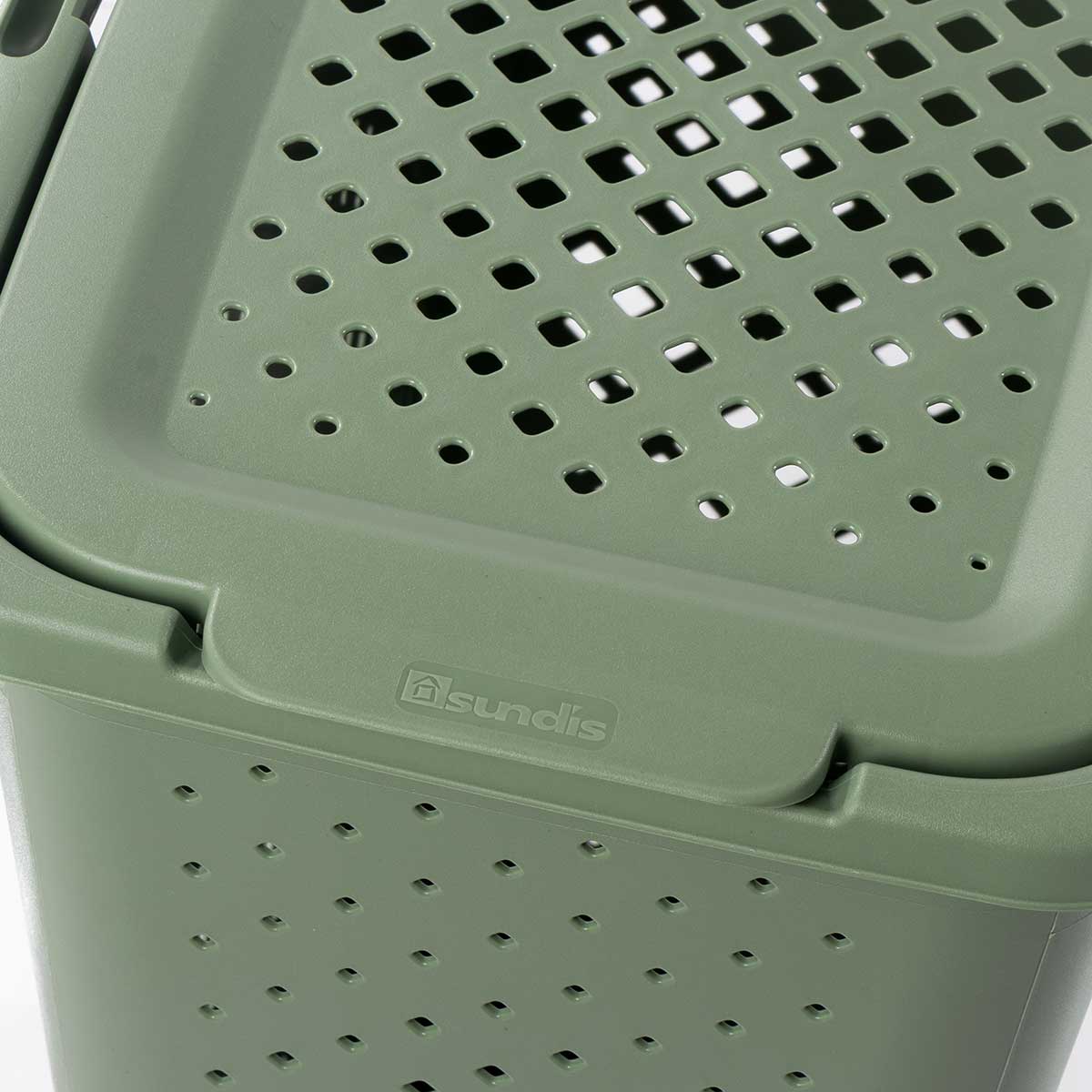 Cesto para ropa PIXEL verde con tapa 40l