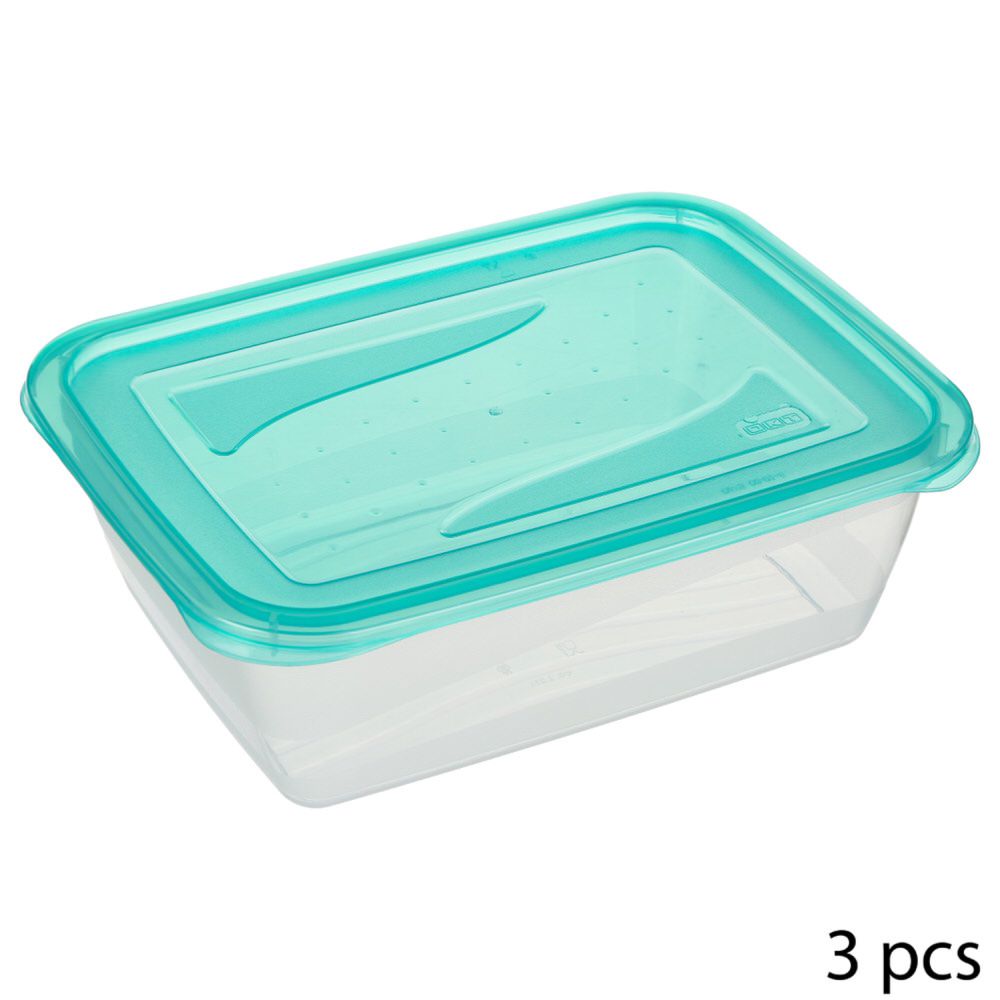 Juego 3 recipientes plasticos c/tapa azul 1.25l