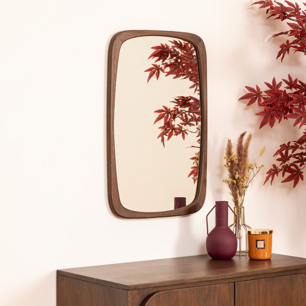 Espejo De Pared Keira Marr&oacute;n De Mdf 65cm