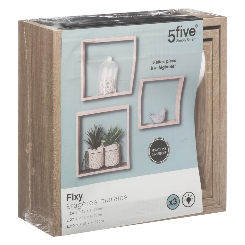 Juego De 3 Estantes Cubo Mdf Roble