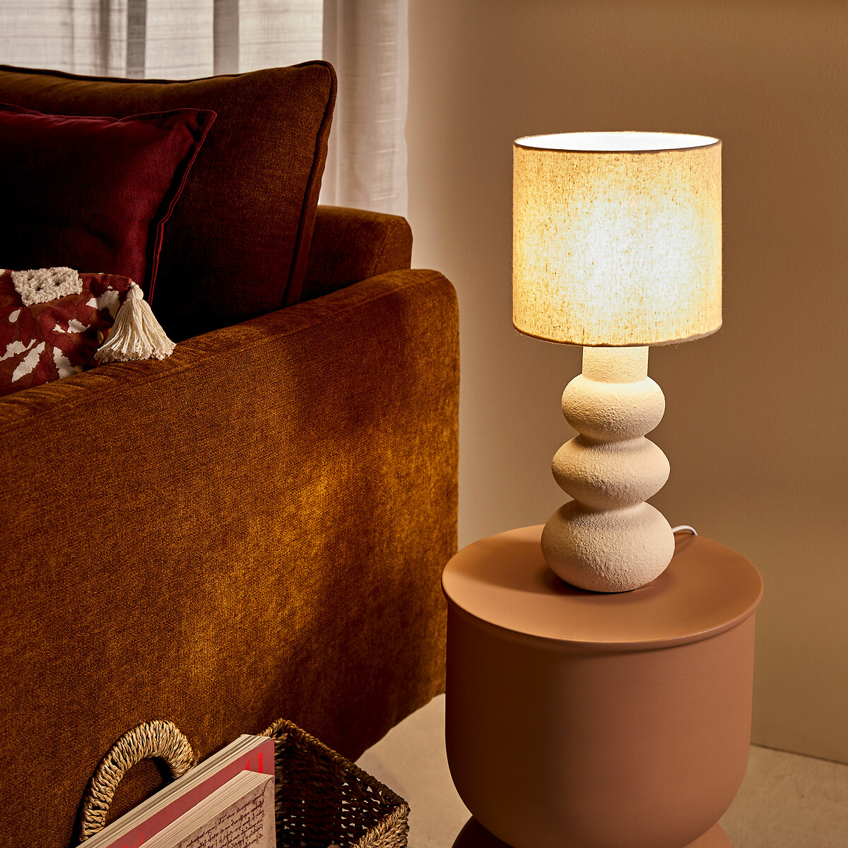 L&aacute;mpara de mesa beige de cer&aacute;mica 42 cm