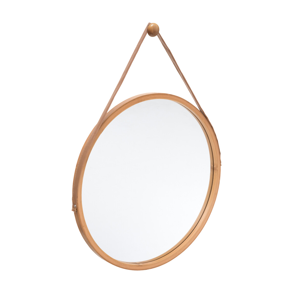 Espejo De Ba&ntilde;o Bamb&uacute; Con Asa De Cuero