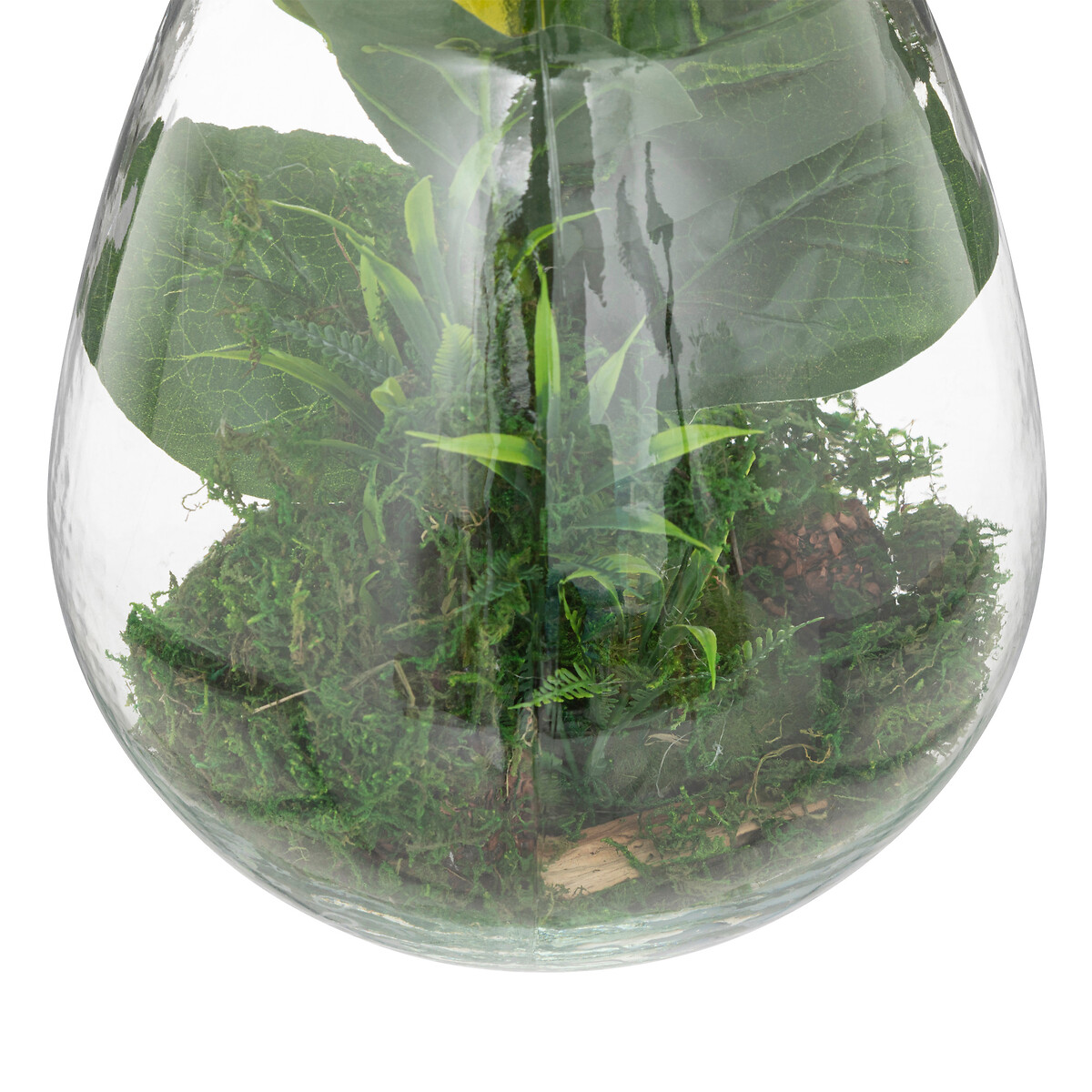 Jarr&oacute;n de vidrio con plantas artificiales CARAVANE