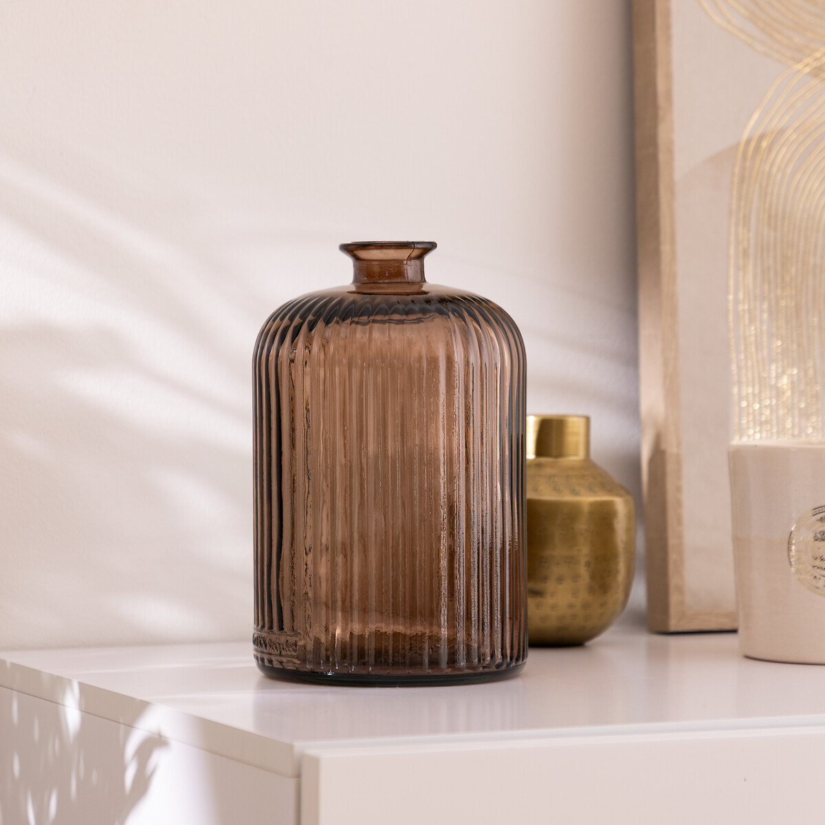 Jarr&oacute;n LUZ marr&oacute;n de vidrio 23cm