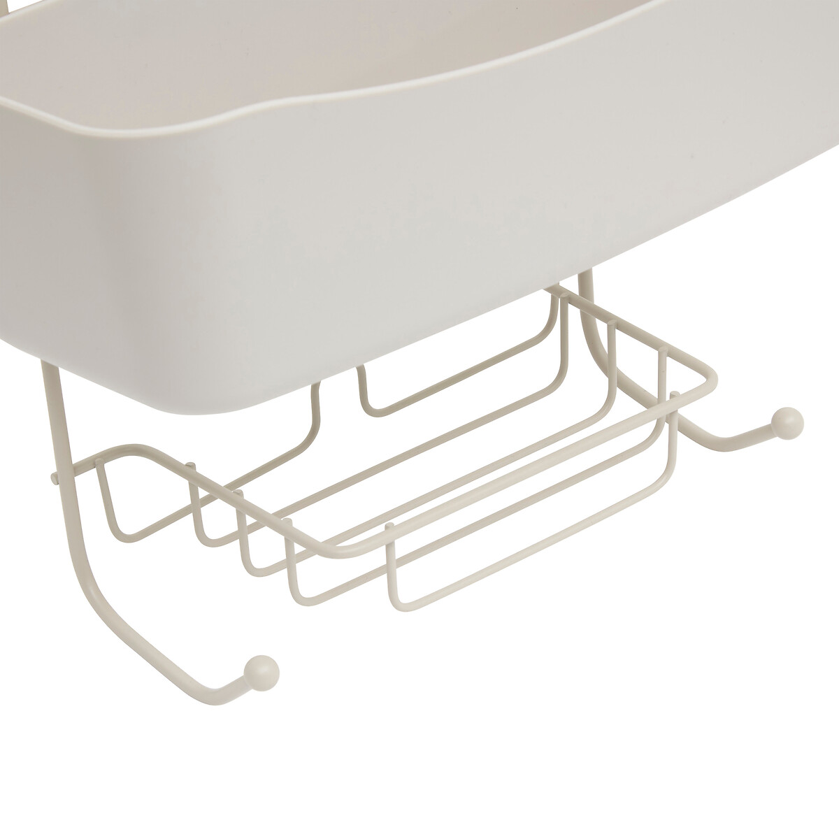 Soporte para ducha beige met&aacute;lico con 2 ganchos