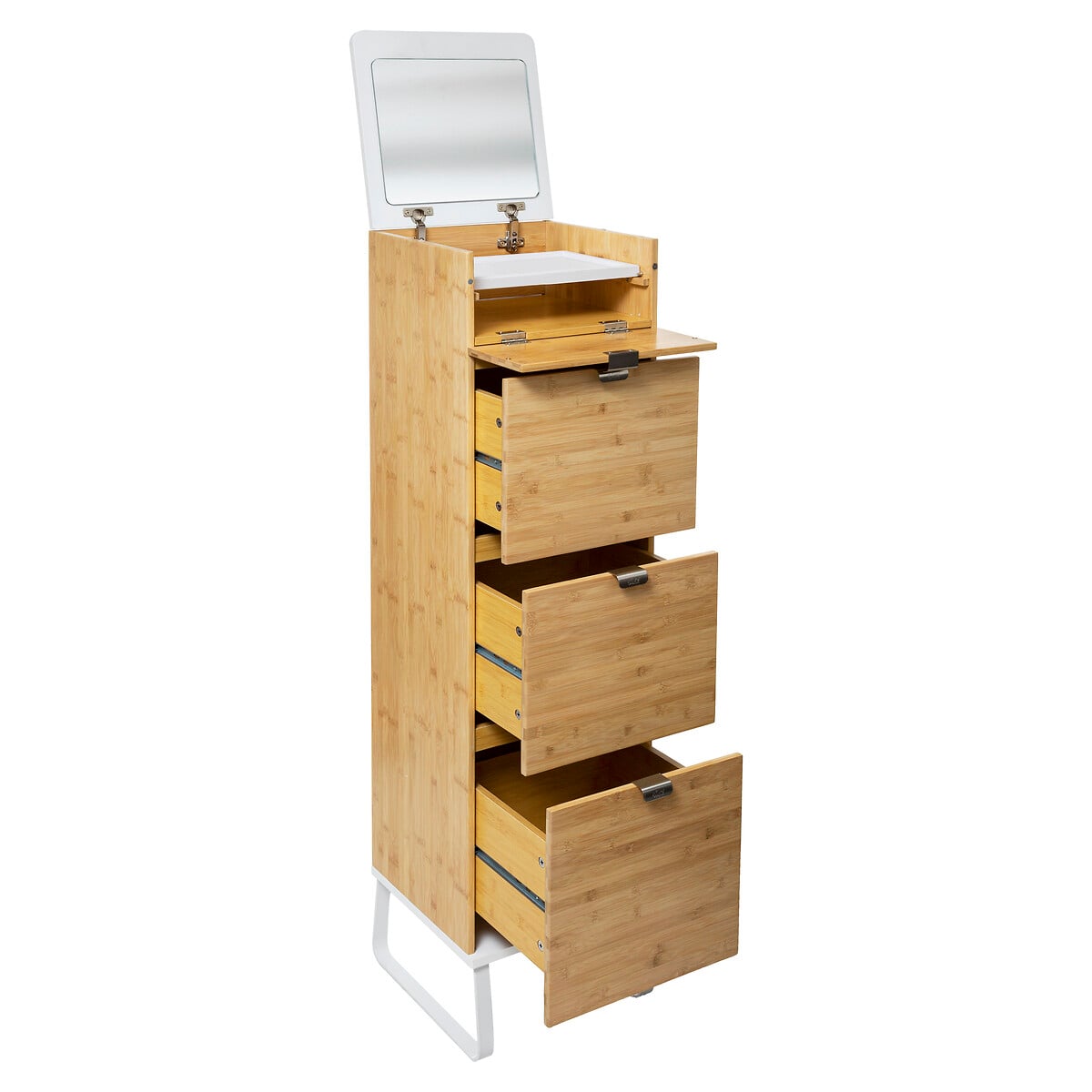 Mueble wc con espejo y cajones de bamb&uacute;
