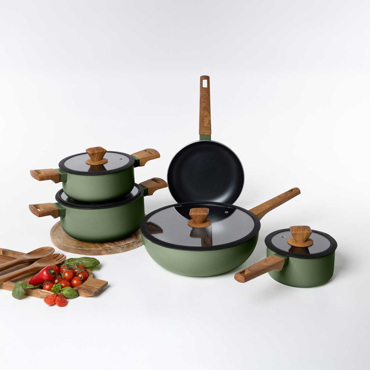 Bater&iacute;a de cocina 5 piezas WILD verde