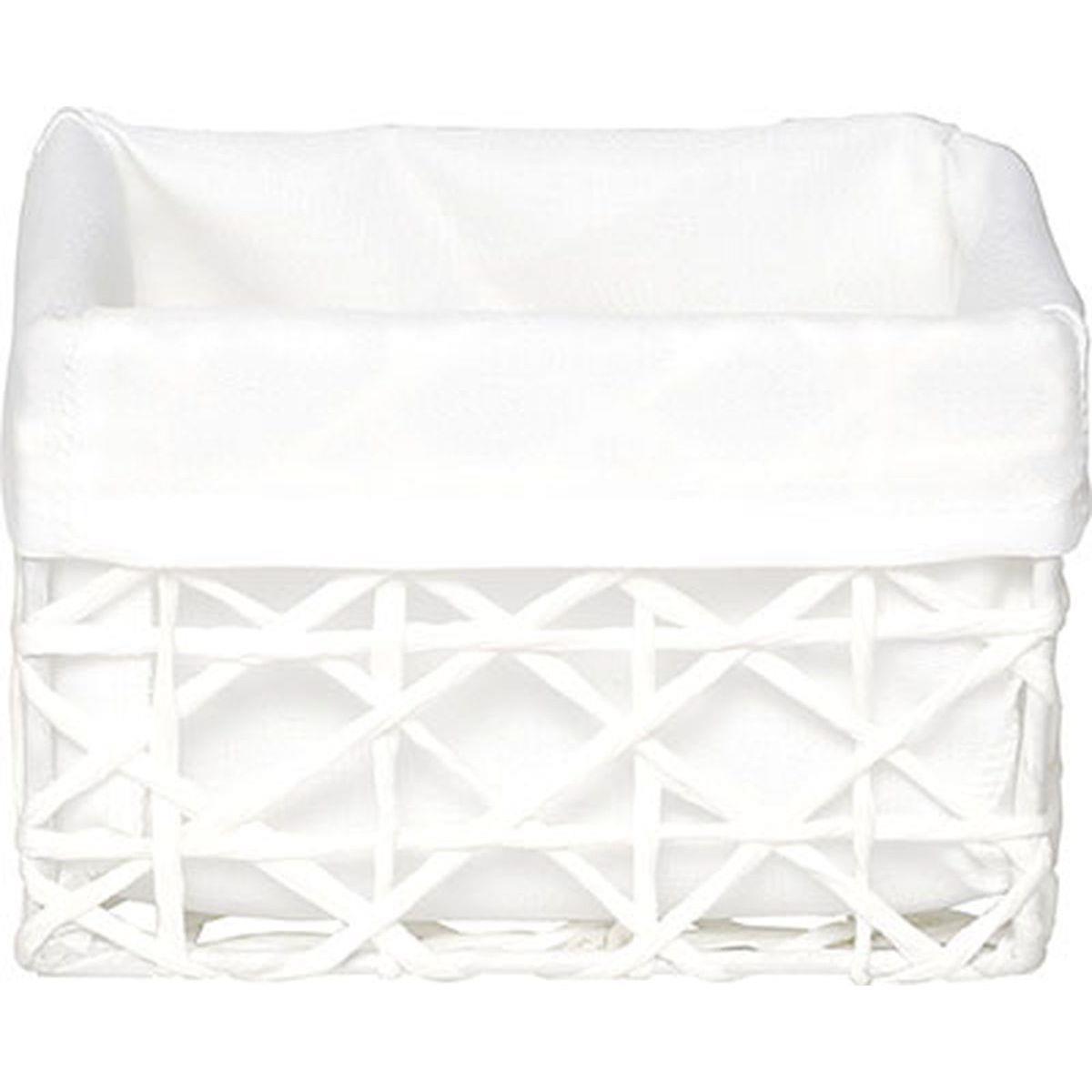 Cesta de ba&ntilde;o blanca forrada con tejido 11x15cm