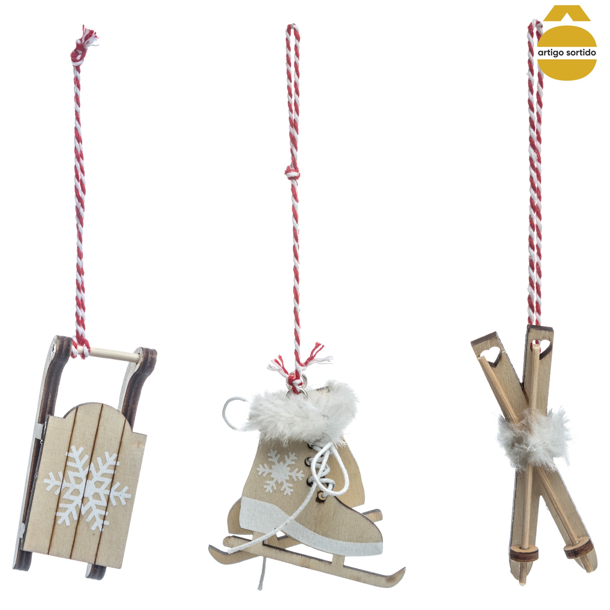 Set 3 Adornos Navide&ntilde;os De Madera