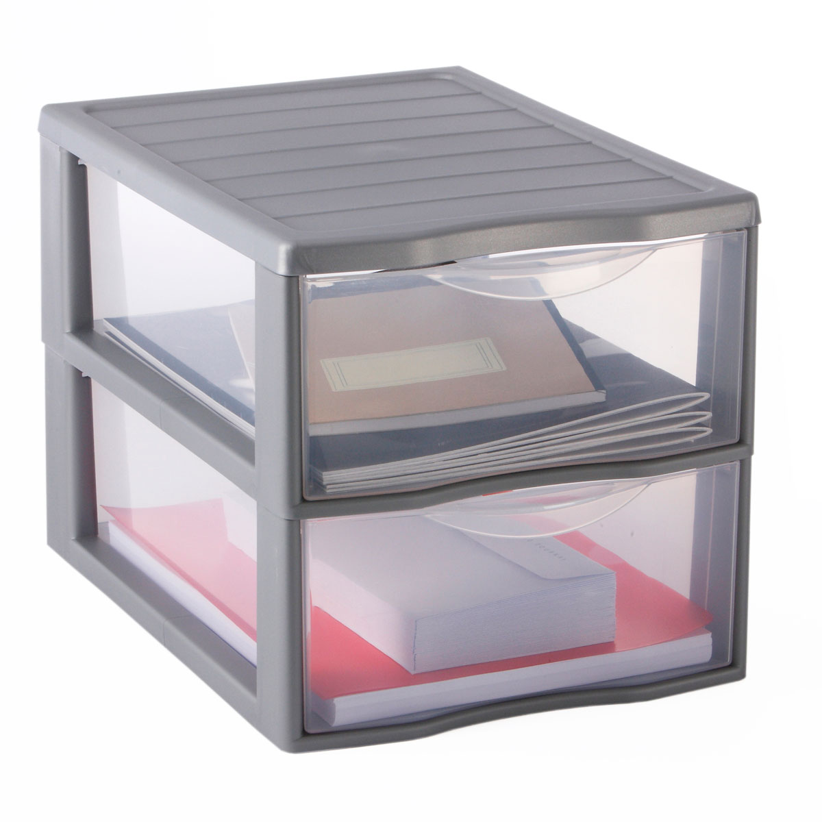 Organizador C/2 Cajones A4 Pl&aacute;stico Gris