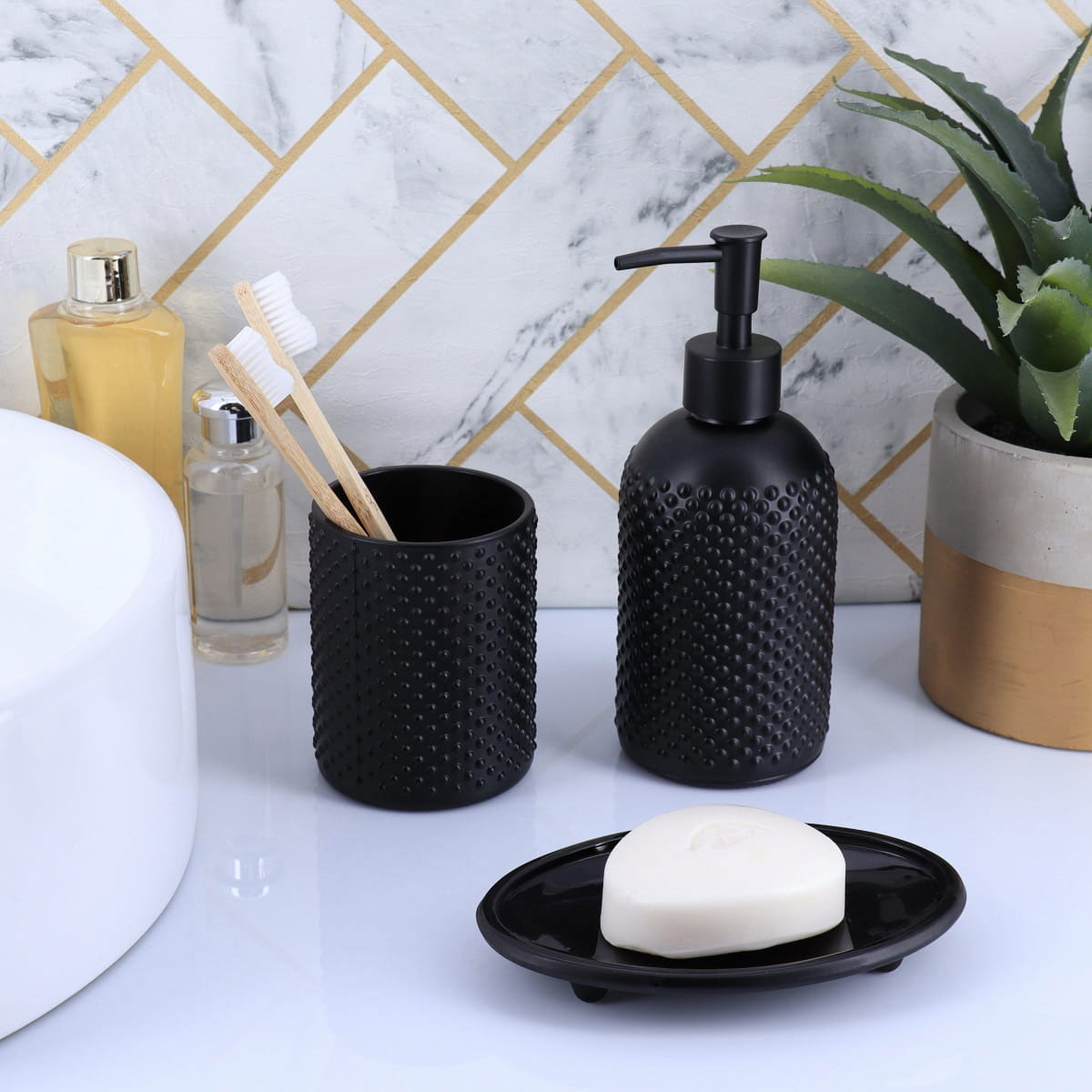Dispensador de jab&oacute;n l&iacute;quido de vidrio negro 410ml