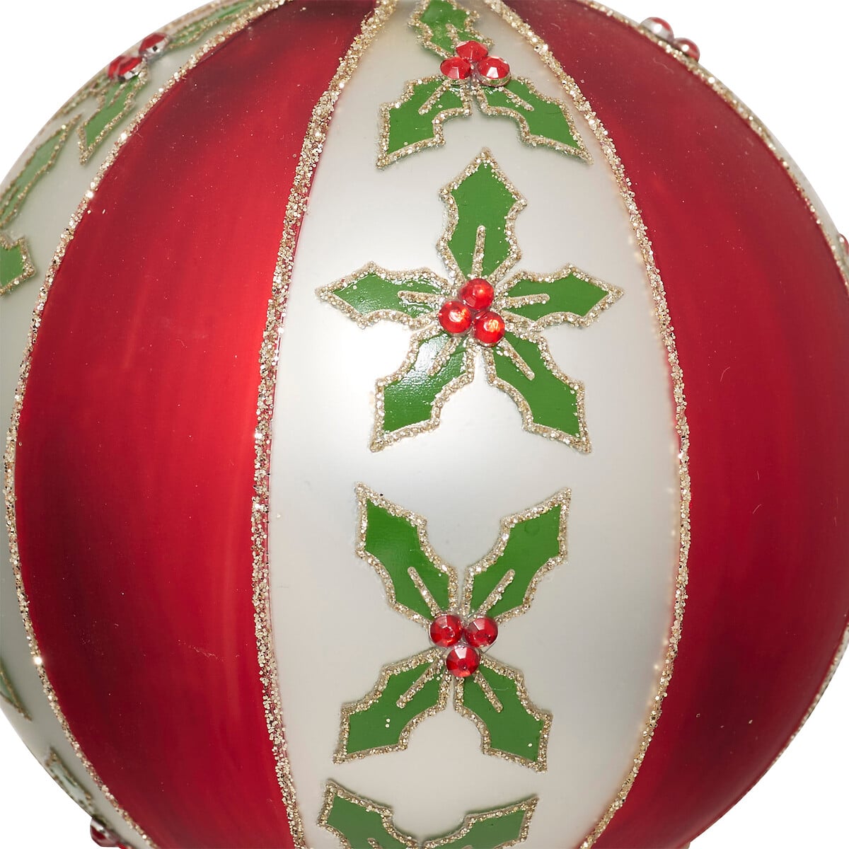 Bola de Navidad con rayas y acebo 8cm 
