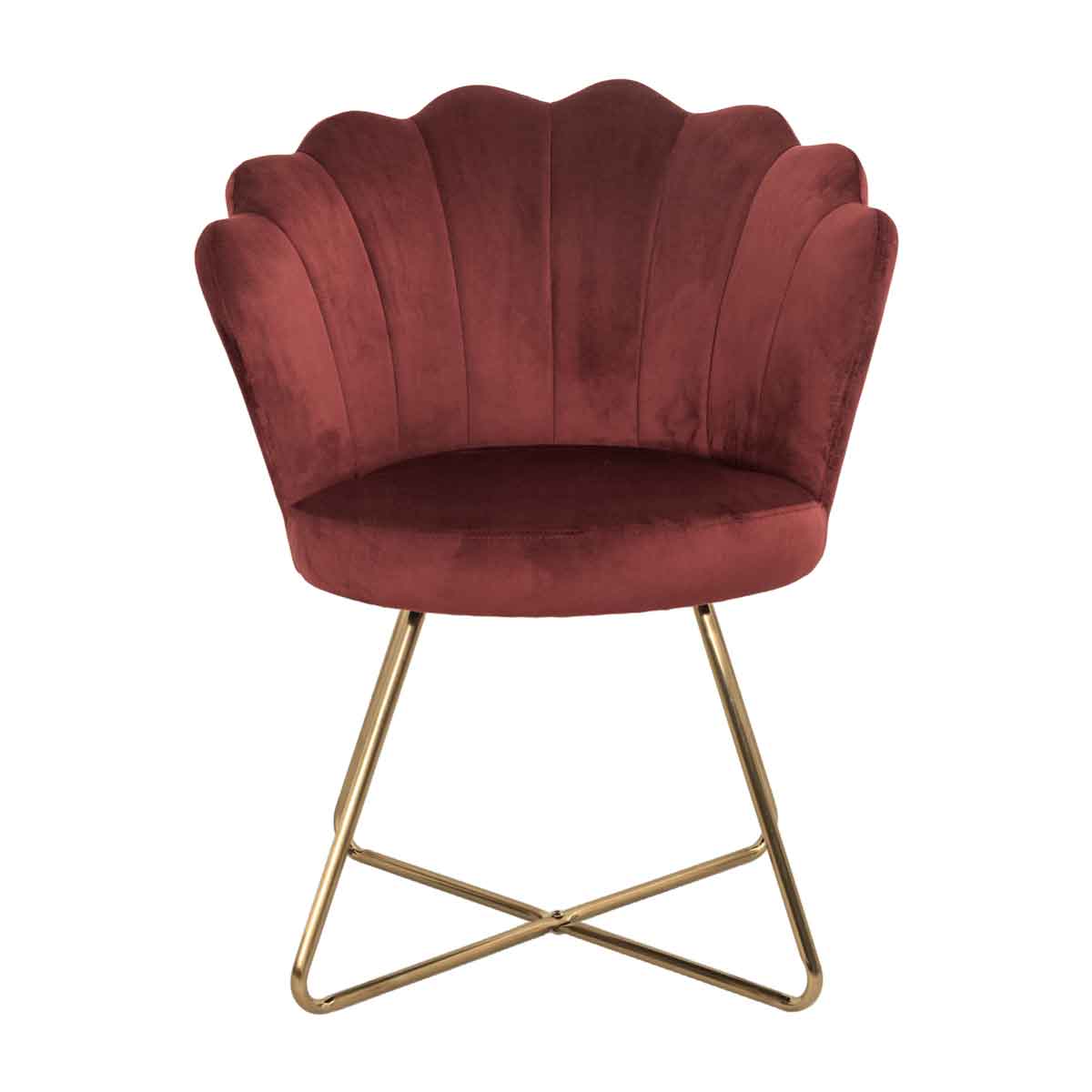 Butaca BLOOM terciopelo burdeos con patas doradas