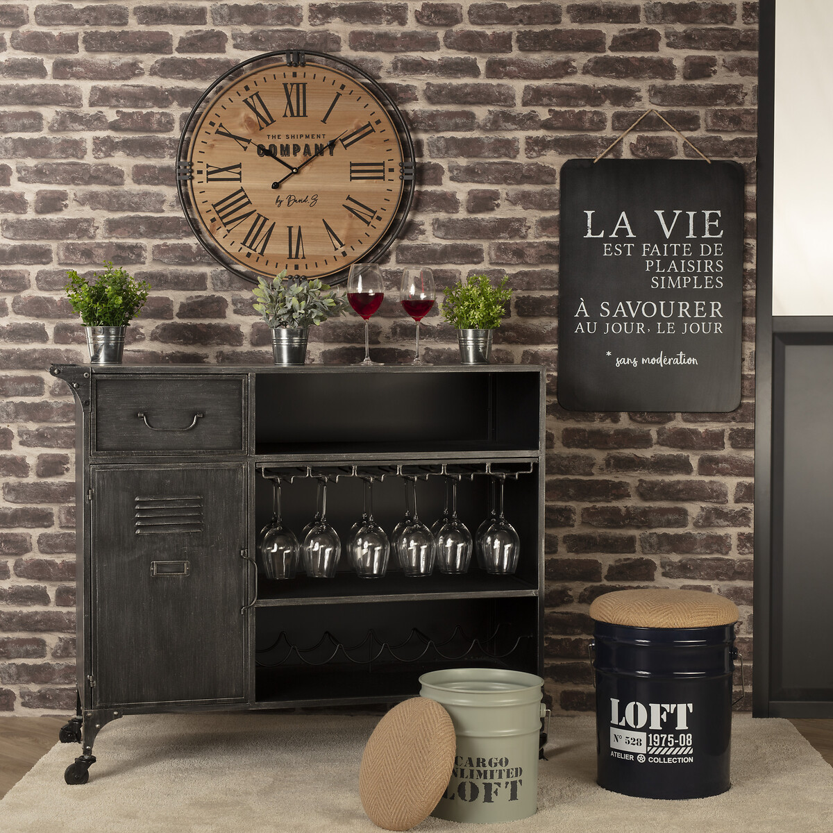 Conjunto de 2 puf ALFRED de metal y mdf 27/32cm