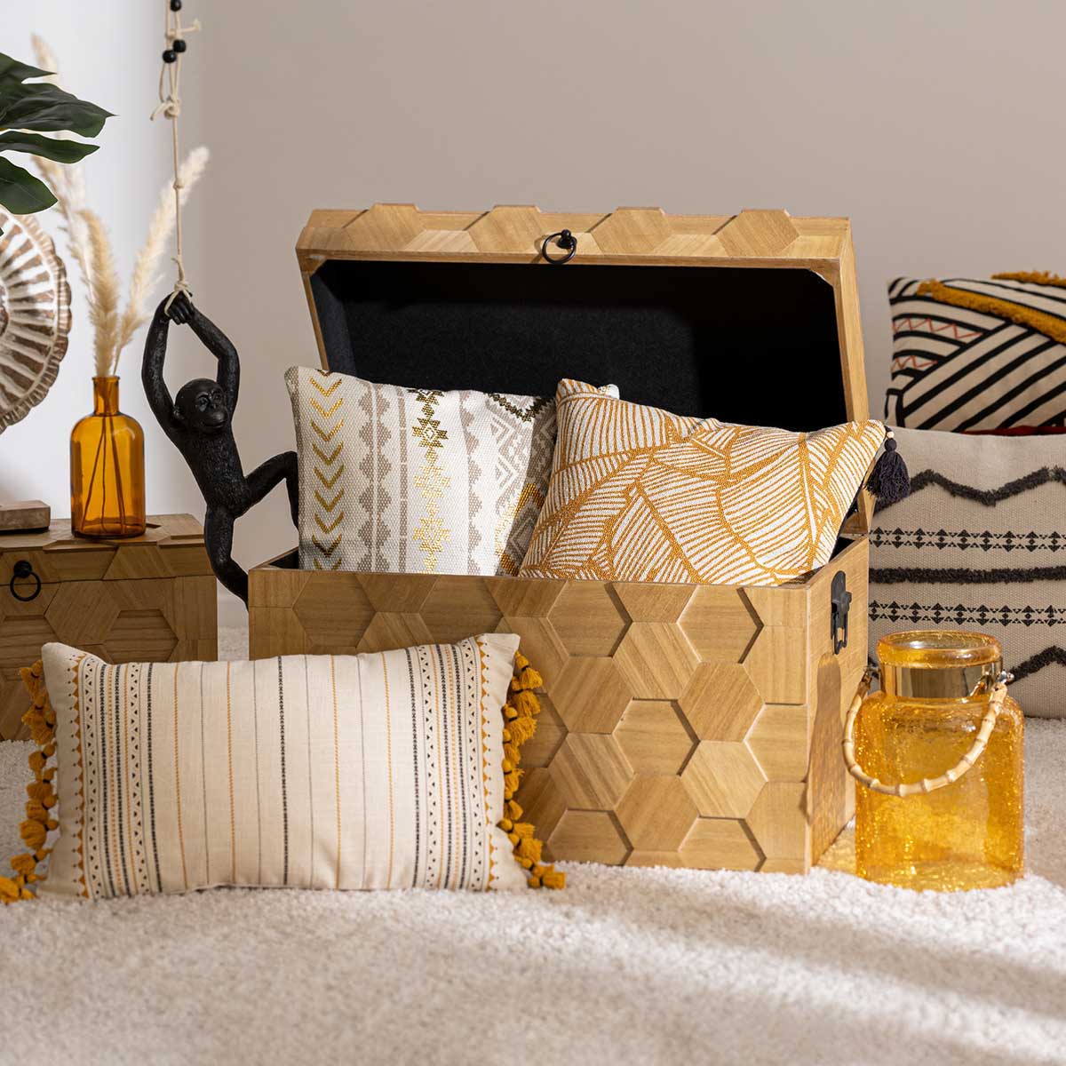 Capa Para Almofada Etnik Preta E Ocre 30x50cm