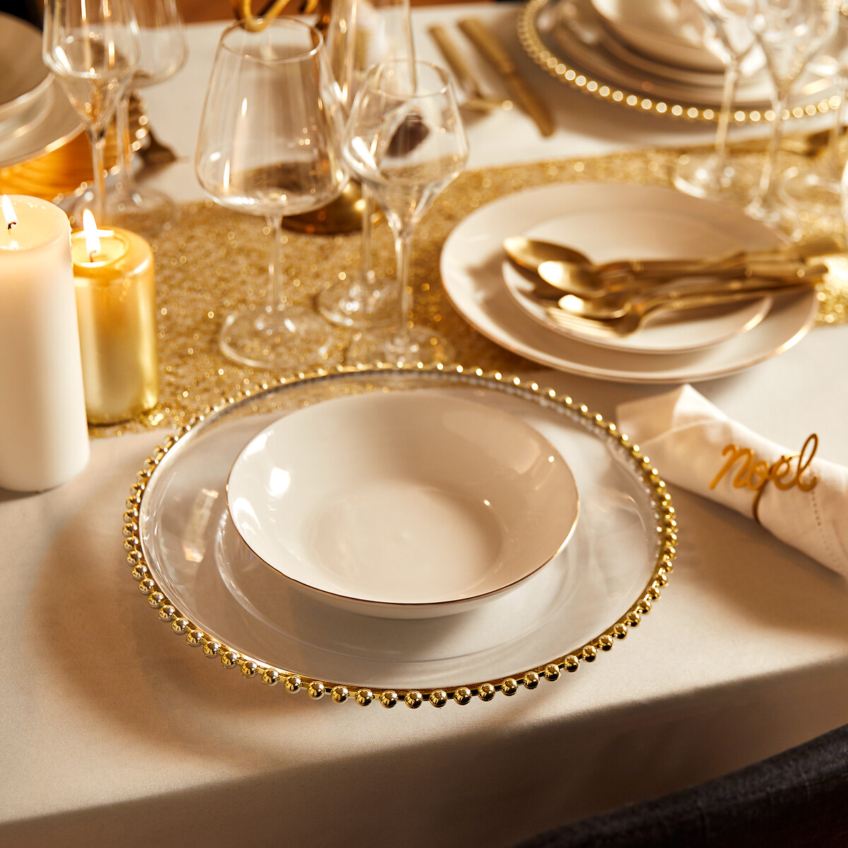 Bajoplato Borde De Bolas Doradas 32Cm
