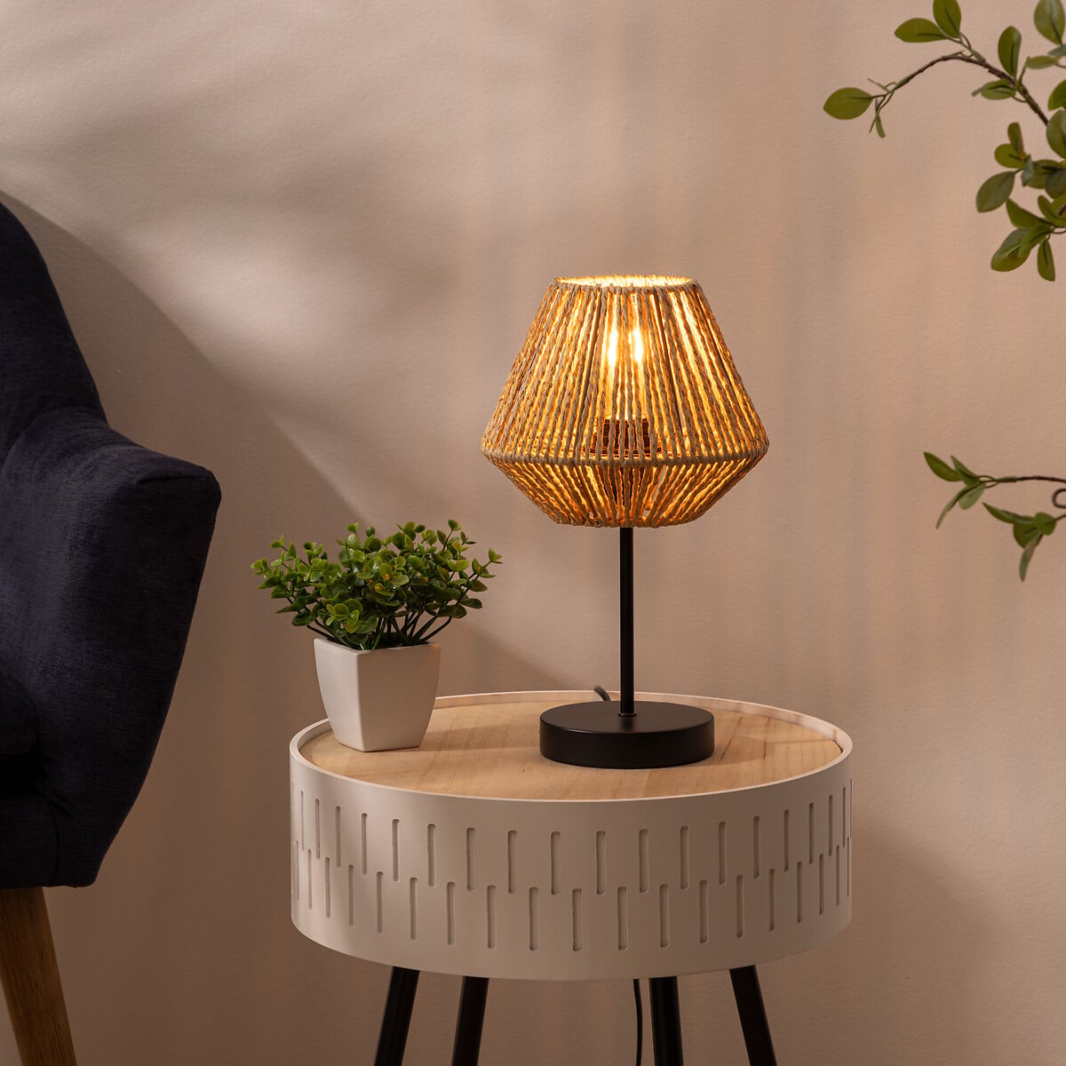 Candeeiro De Mesa Jily Natural Etnic Em Corda
