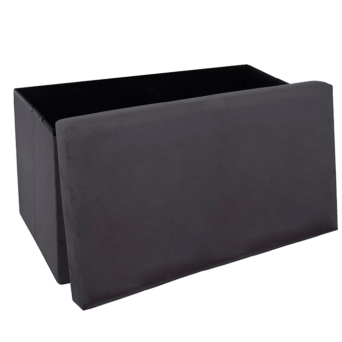 Pufe Duplo Lysandre Cinza Escuro Veludo Com Arrumação